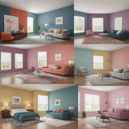 An illustrative image displaying various rooms with different color schemes, each accompanied by an emotional reaction, highlighting the psychological impact of color in interior design.