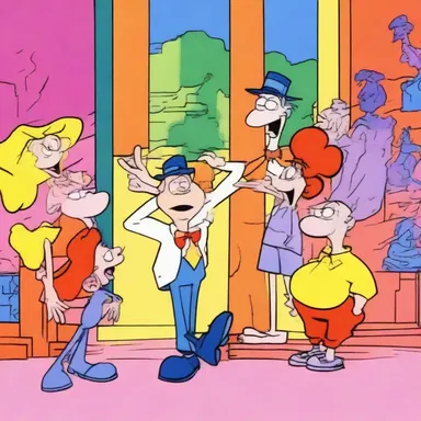 The animator used a vibrant color wash for the background to bring the cartoons to life.