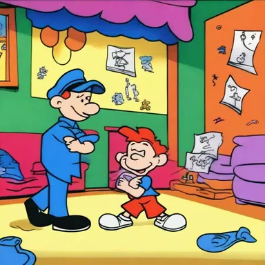 The animator used a vibrant color wash for the background to bring the cartoons to life.