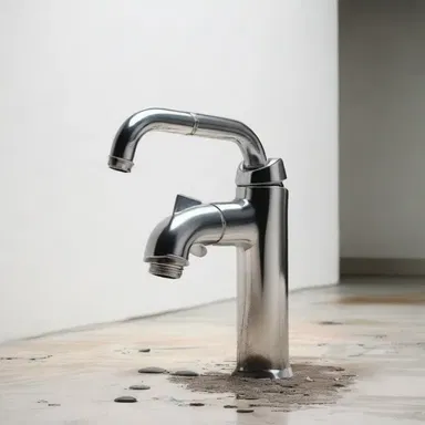 The artist used a broken faucet as a symbol of wasted resources in their thought-provoking installation.