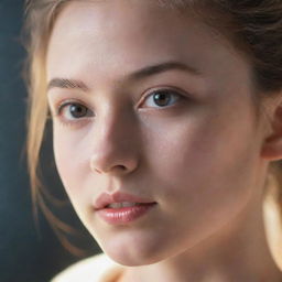 Close-up of a girl's face radiant with a luminous, ethereal glow.