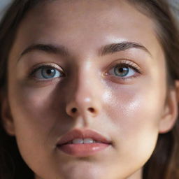 Close-up of a girl's face radiant with a luminous, ethereal glow.