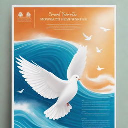 Create a vibrant and informative flyer for Janeiro Branco, highlighting mental health awareness, incorporating symbols of peace and tranquility like white doves and calm sea waves, with touch of classic Brazilian culture.