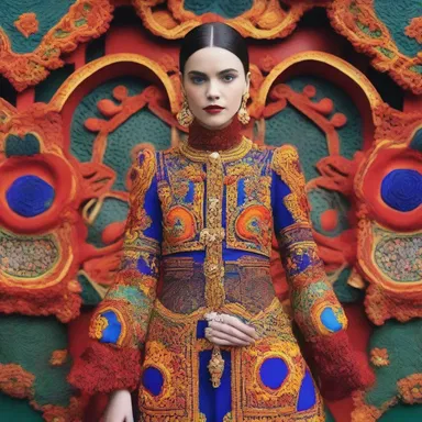 Her outfit was no less than a work of art, with its intricate details and bold colors.