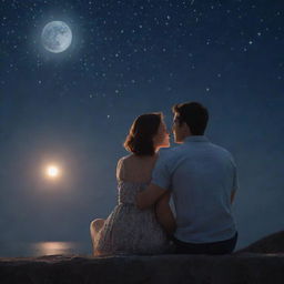 A sentimental lover, late at night, reminiscing about his girlfriend while gazing lovingly at the moon and stars.