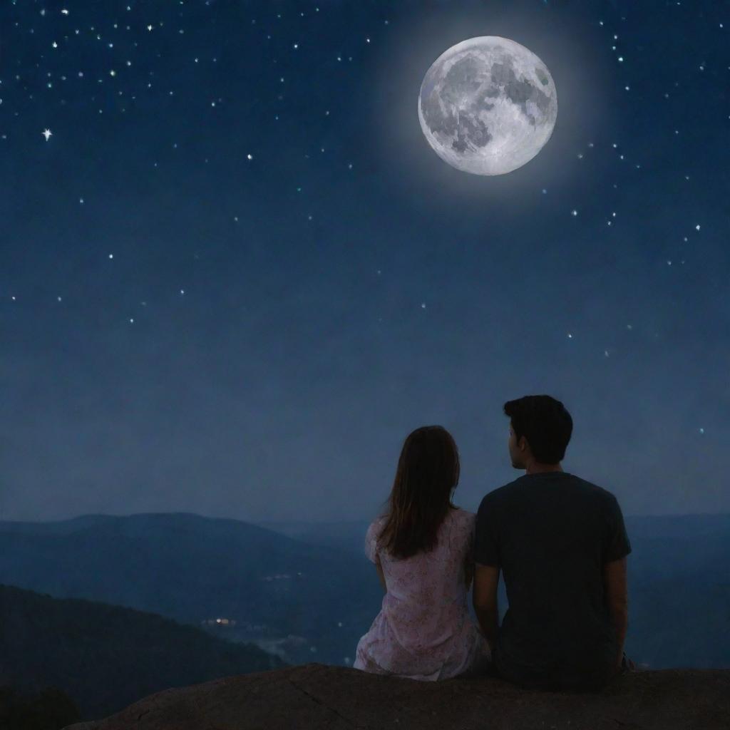 A sentimental lover, late at night, reminiscing about his girlfriend while gazing lovingly at the moon and stars.