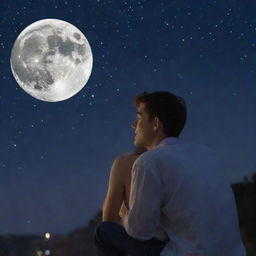 A sentimental lover, late at night, reminiscing about his girlfriend while gazing lovingly at the moon and stars.