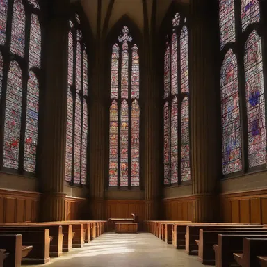 The glass windows in the cathedral allow the matutinal sunlight to illuminate the interior.