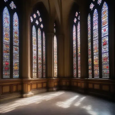 The glass windows in the cathedral allow the matutinal sunlight to illuminate the interior.