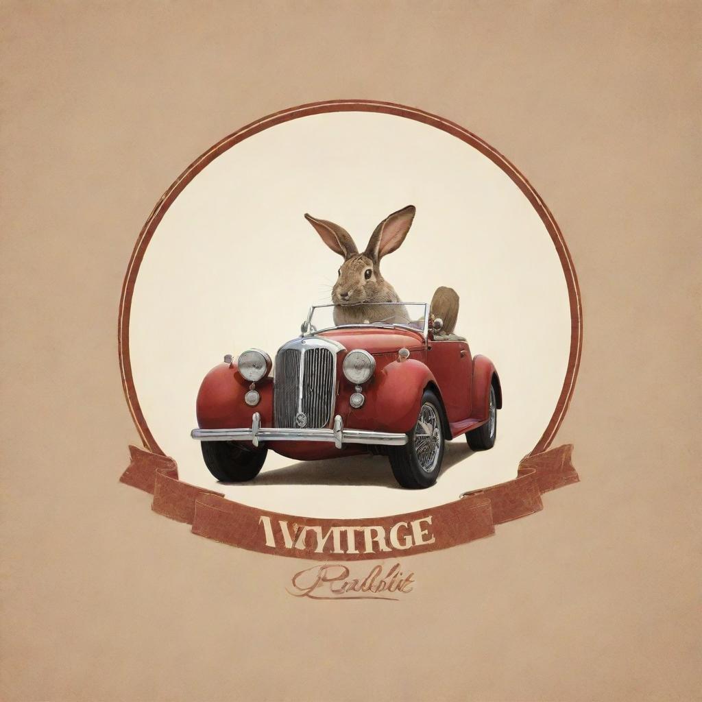 Create a logo for a vintage car collector labeled 'Vintage Rabbit'. The logo should incorporate elements representative of classic automobiles and a subtle depiction of a rabbit.