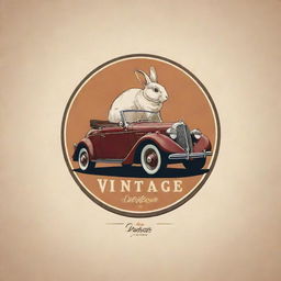 Create a logo for a vintage car collector labeled 'Vintage Rabbit'. The logo should incorporate elements representative of classic automobiles and a subtle depiction of a rabbit.