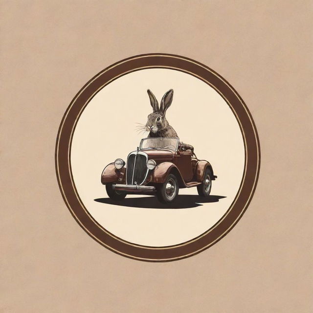 Create a logo for a vintage car collector labeled 'Vintage Rabbit'. The logo should incorporate elements representative of classic automobiles and a subtle depiction of a rabbit.