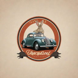 Create a logo for a vintage car collector labeled 'Vintage Rabbit'. The logo should incorporate elements representative of classic automobiles and a subtle depiction of a rabbit.