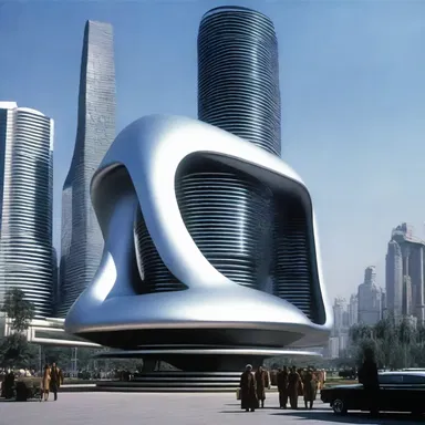 The movie featured a futuristic setting with buildings made of plumbous alloys, portraying a technologically advanced society.