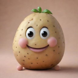 A cute, anthropomorphized potato smiling and with charming, friendly eyes.