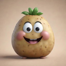 A cute, anthropomorphized potato smiling and with charming, friendly eyes.