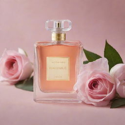 Imagine a beautiful scene featuring a perfume with seductive notes of cherry, almond oil, vanilla, and a subtle woody accord creating a unique and sensual bouquet, the scent captured visually through contrasting sweet and deep hues.