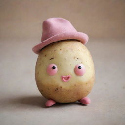 An even cuter potato, now with rosy cheeks, a charismatic small hat, and adorable tiny shoes.