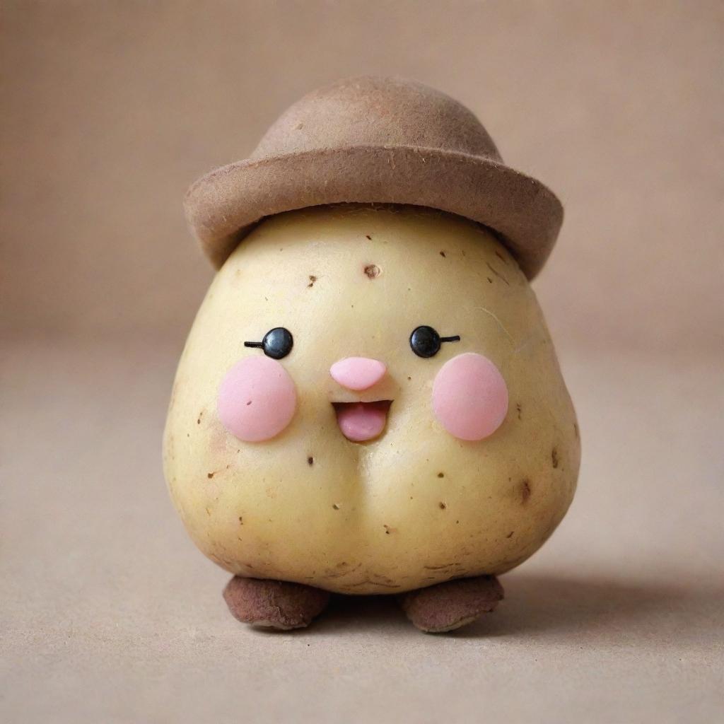 An even cuter potato, now with rosy cheeks, a charismatic small hat, and adorable tiny shoes.