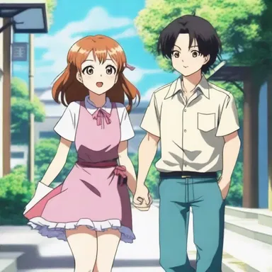 As the two characters walked hand in hand in the anime episode, they jokingly teased each other about their relationship.