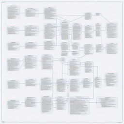 An intricate process chart filled with numerous datasets, featuring cascading nodes, connecting lines, and labeled data points.