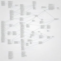 An intricate process chart filled with numerous datasets, featuring cascading nodes, connecting lines, and labeled data points.