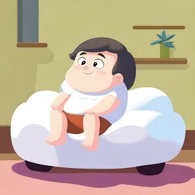 In the cartoon, the main character always relaxes on a fluffy cloud-shaped backrest while watching TV.