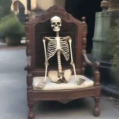 The haunted mansion had a chilling and eerie backrest made of bones, adding to the terrifying atmosphere.