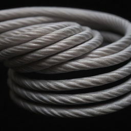 A close-up view of a twisted, textured cable, shimmering under soft ambient light, blending the complexities of technology and the beauty of macro photography