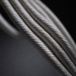 A close-up view of a twisted, textured cable, shimmering under soft ambient light, blending the complexities of technology and the beauty of macro photography