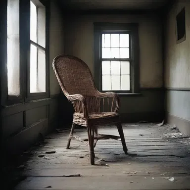 As the wind howled, the wicker chair creaked ominously in the haunted house.