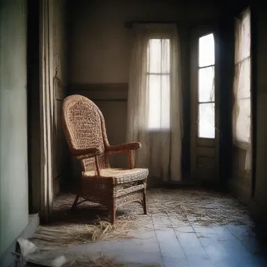 As the wind howled, the wicker chair creaked ominously in the haunted house.