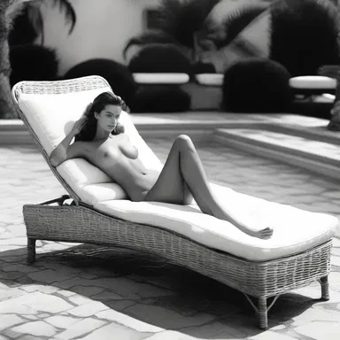 In the movie scene, the actress was lounging on a wicker chaise longue by the pool.