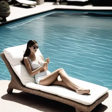 In the movie scene, the actress was lounging on a wicker chaise longue by the pool.