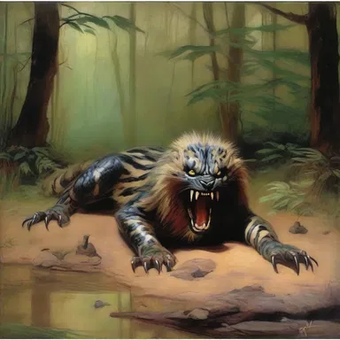 The painting depicted a predator lying in wait, ready to pounce on its unsuspecting prey.