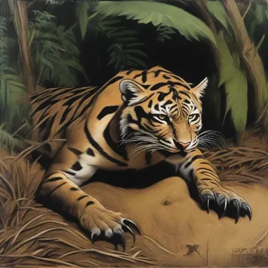 The painting depicted a predator lying in wait, ready to pounce on its unsuspecting prey.
