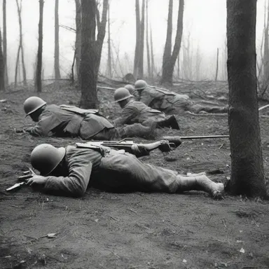 During World War II, soldiers would often set up ambushes by lying in wait to surprise the enemy.