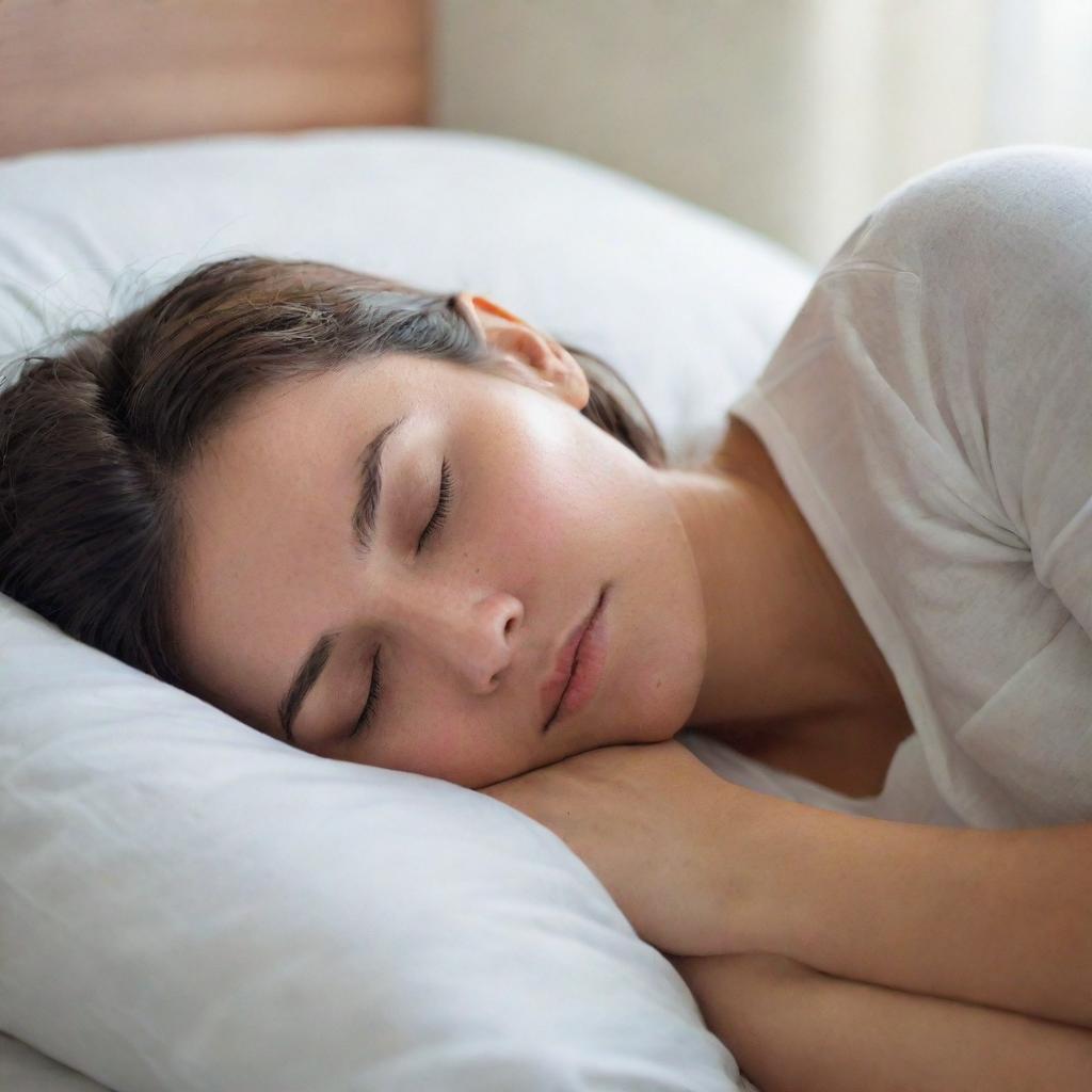 A peaceful scene of a person sleeping, their face relaxed in the calm serenity of slumber.