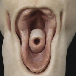 Detailed human anatomy showing a large tear in the posterior horn of the medial meniscus with both superior and inferior articular surfaces involved. The anterior horn is marked as intact.