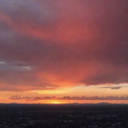 A stunning, vibrant red sky at sunset, casting warm hues across the expanse above.