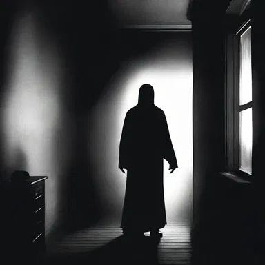 The ghostly figure lurking in the dark was only a silhouette, nearly indiscernible to the terrified protagonist.