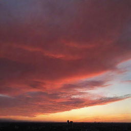 A stunning, vibrant red sky at sunset, casting warm hues across the expanse above.