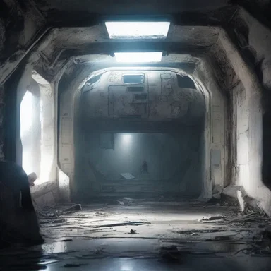 In the science fiction novel, the protagonist takes refuge in an abandoned spaceship that becomes their temporary pad.