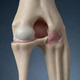 A 3D detailed view of a human knee demonstrating a large tear in the posterior horn of the medial meniscus, reaching both the superior and inferior articular surfaces, with an intact anterior horn.