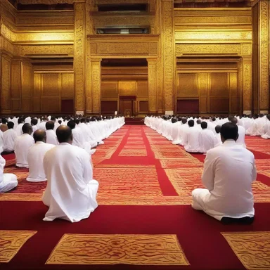 The worshipers kneeled on a padded mat in the temple during prayer.