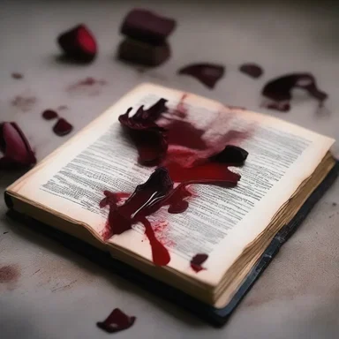 As the character opened the haunted book, a pad of blood-soaked pages fell out, filling the room with a sense of dread.