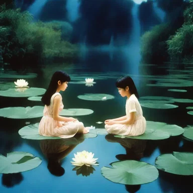 The movie had an enchanting scene where the lead characters shared a magical moment, floating on lily pads in a moonlit pond.