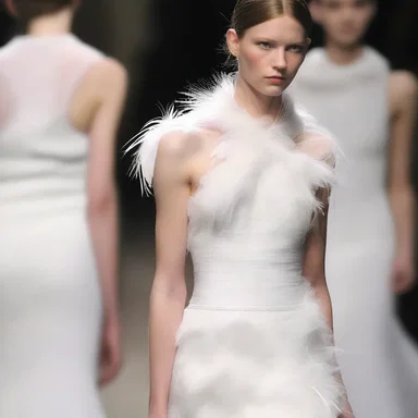 The designer used feathers to pad the collar of the dress, adding a touch of elegance.