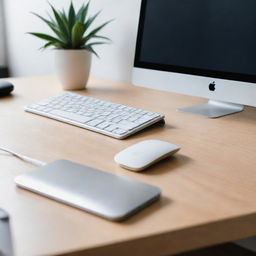 A sleek and modern computer alongside an iPhone, both resting on a clean, well-lit desk surface.