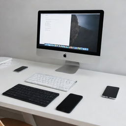 A sleek and modern computer alongside an iPhone, both resting on a clean, well-lit desk surface.